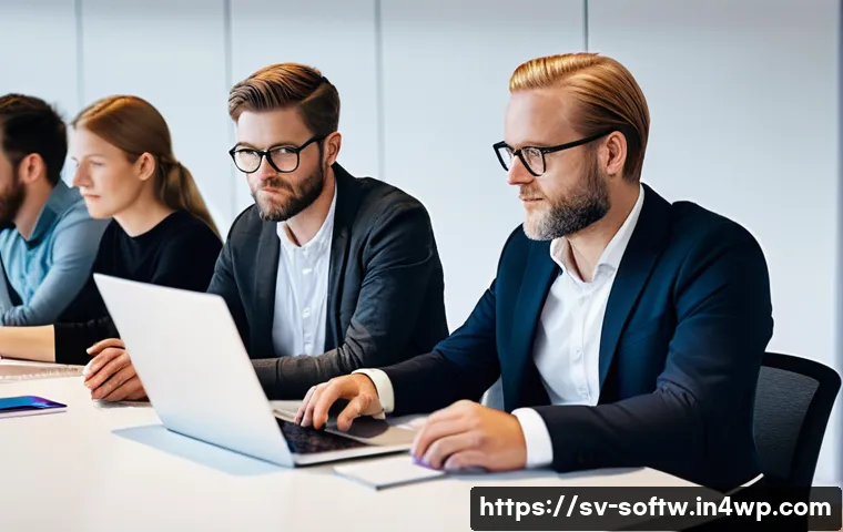 오픈소스 소프트웨어의 지속 가능한 개발 - **Prompt:** A diverse group of young adult to middle-aged software developers, both men and women, p...