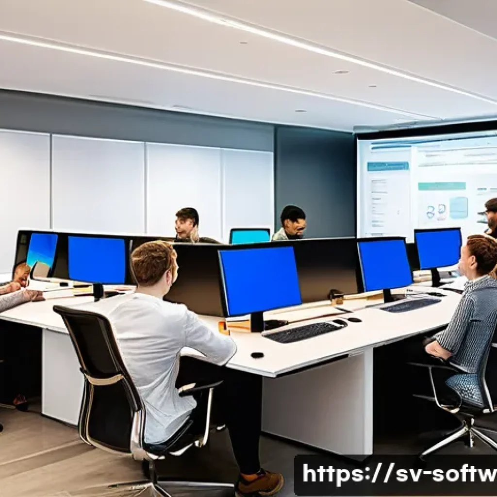 오픈소스 소프트웨어의 법적 고려사항 - A professional office scene showing a diverse team of software developers and legal experts collabor...