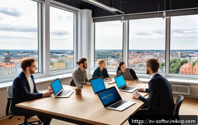 오픈소스 소프트웨어와 혁신적인 솔루션 - A vibrant scene depicting a diverse group of Swedish technology professionals and academics collabor...