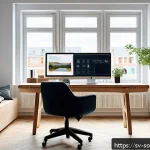 Home 23 오픈소스 소프트웨어의 콘텐츠 제작 방법 - A modern creative workspace featuring a Swedish content creator using open source software on a slee...