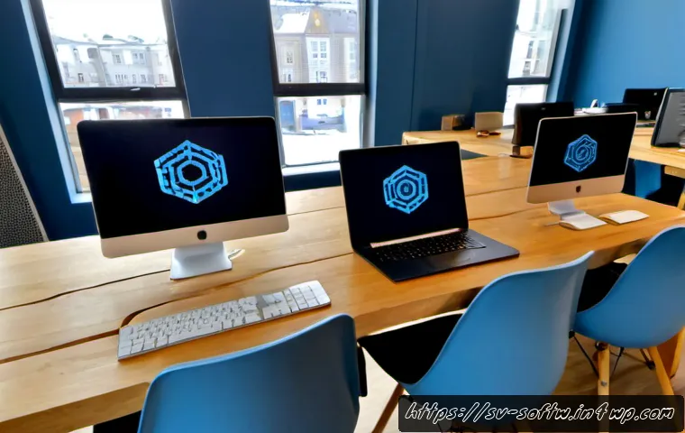 Home 17 오픈소스 소프트웨어와 블록체인 기술 - Photorealistic modern Swedish coworking workspace in Stockholm, diverse software developers collabor...